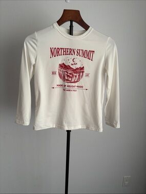 Cat & Jack Cream Long-Sleeve Tee with Red Northern Summit Graphic M kids
